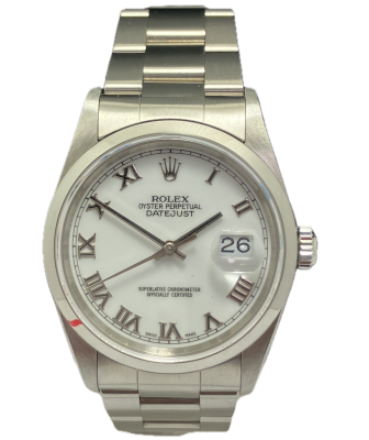 Rolex Datejust 16200 NOS 36mm Stahl weisses Zifferblatt roemische Ziffern A-Serie 1998