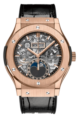Watchdeal Hublot Classic Fusion Aerofusion Moonphase King Gold 547.OX.0180.LR: 42mm King Gold, offenes Werk, goldener Mond. Bei Watchdeal.