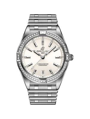 Discover the Chronomat 32 A77310101C1A1 at Watchdeal.de: Iconic rider-tab bezel, blue sunburst dial, SuperQuartz™