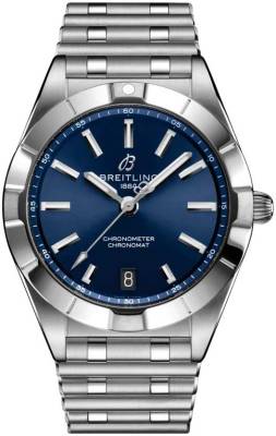 Discover the Chronomat 32 A77310101C1A1 at Watchdeal.de: Iconic rider-tab bezel, blue sunburst dial, SuperQuartz™