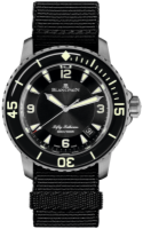 Blancpain Fifty Fathoms Automatique 5015-12B30-NABA: 45mm Titan, schwarzes Sunburst-Zifferblatt, Kaliber 1315 mit 120h Gangreserve. Neu bei Watchdeal.