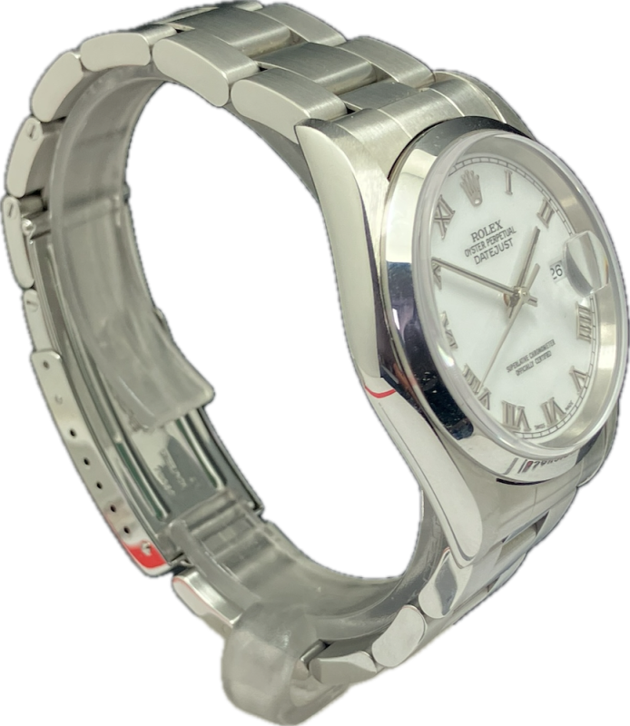 Rolex Datejust 16200 NOS 36mm Stahl weisses Zifferblatt roemische Ziffern A-Serie 1998