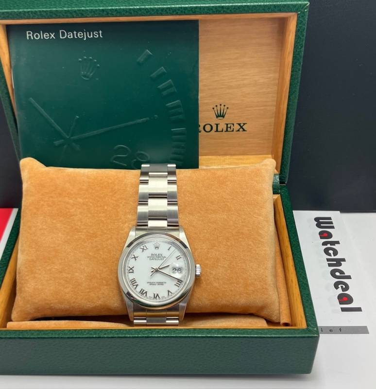 Rolex Datejust 16200 NOS 36mm Stahl weisses Zifferblatt roemische Ziffern A-Serie 1998