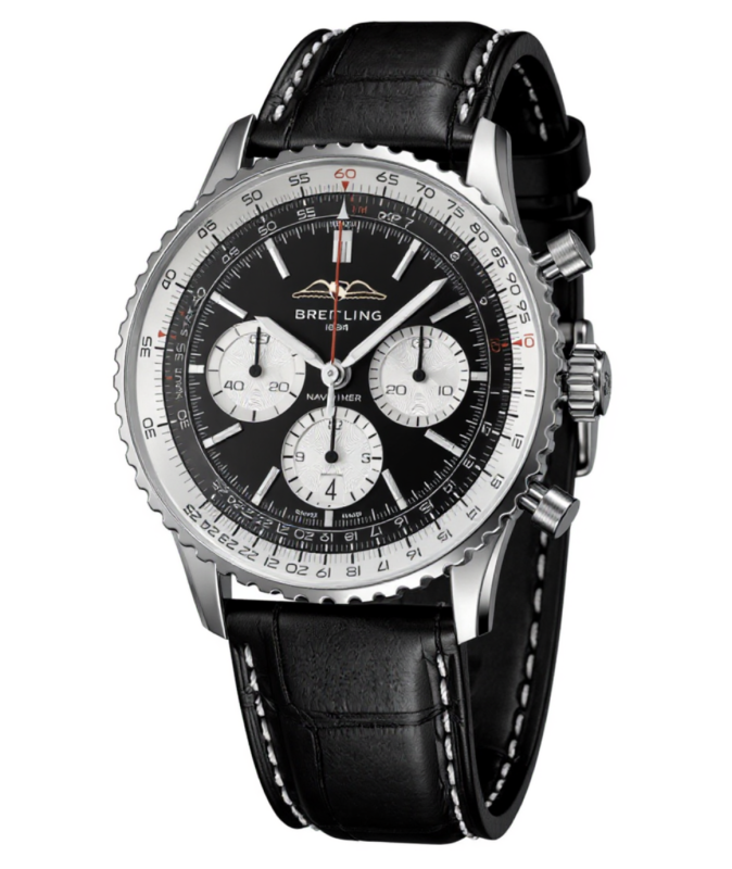Entdecken Sie die ikonische Breitling Navitimer B01 Chronograph 43 (AB0138211B1P1). Dieser Fliegerchronograph aus Edelstahl mit schwarzem Zifferblatt, Manufakturkaliber B01 und elegantem schwarzem Lederband ist ein Meisterwerk der Uhrmacherkunst.