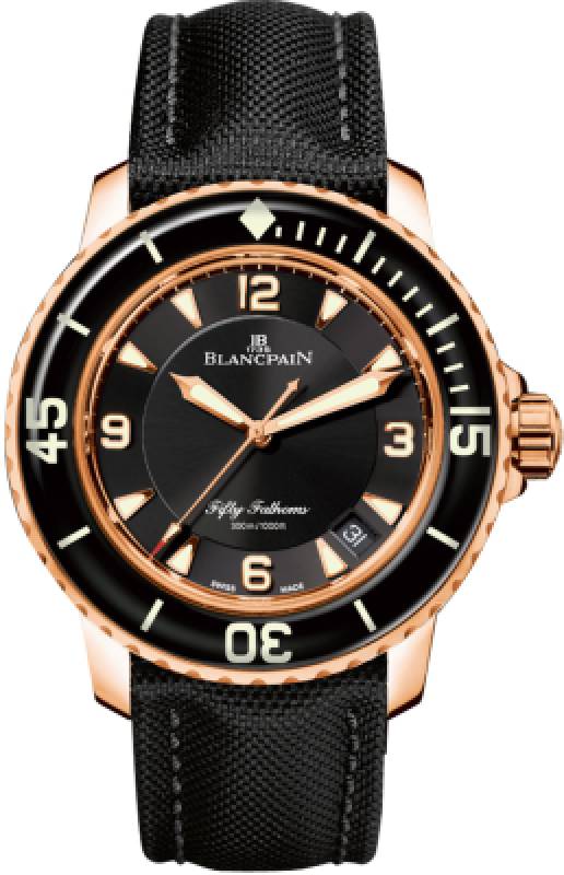 Blancpain Fifty Fathoms Automatique 5015-3630-52B: 45mm Rotgold, schwarzes Zifferblatt, Kaliber 1315 mit 120h Gangreserve. Neu bei Watchdeal.