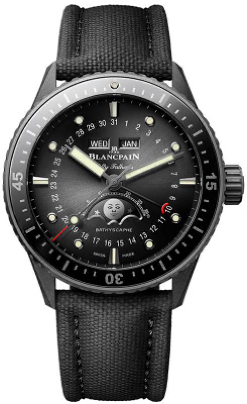 Entdecken Sie die 5054 0130 B52A Blancpain Fifty Fathoms Quantième Complet Phases de Lune  Die legendäre Taucheruhr mit herausragender Historie und Präzision. Jetzt bei Watchdeal.de erhältlich!