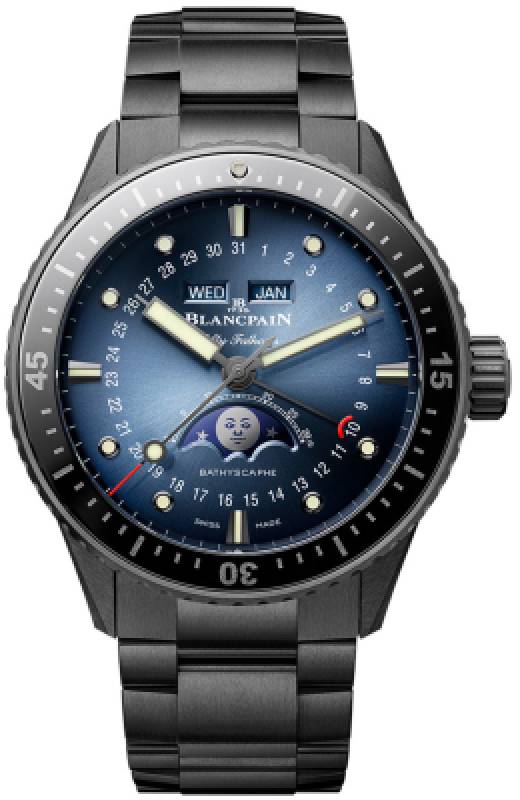Entdecken Sie die 5054 0140 01S Blancpain Fifty Fathoms Quantième Complet Phases de Lune  Die legendäre Taucheruhr mit herausragender Historie und Präzision. Jetzt bei Watchdeal.de erhältlich!