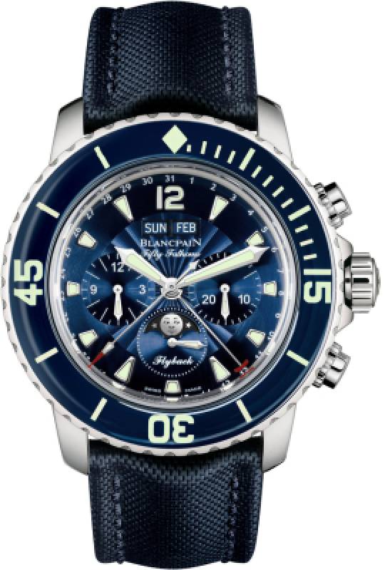 Blancpain Fifty Fathoms Chronographe Flyback Quantième Complet 5066F Stahl blau 45mm | Vollkalender Mondphase | Jetzt bei Watchdeal.de