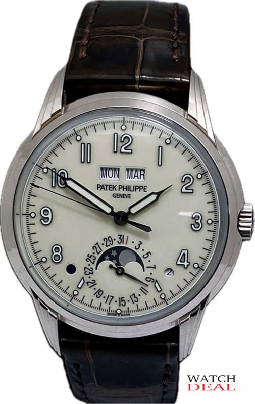 Patek Philippe Ref. 5320G-001: Ewiger Kalender mit Mondphase, 40mm Weißgold, cremefarbenes Blatt. Meisterwerk der Haute Horlogerie. Jetzt anfragen. bei Watchdeal