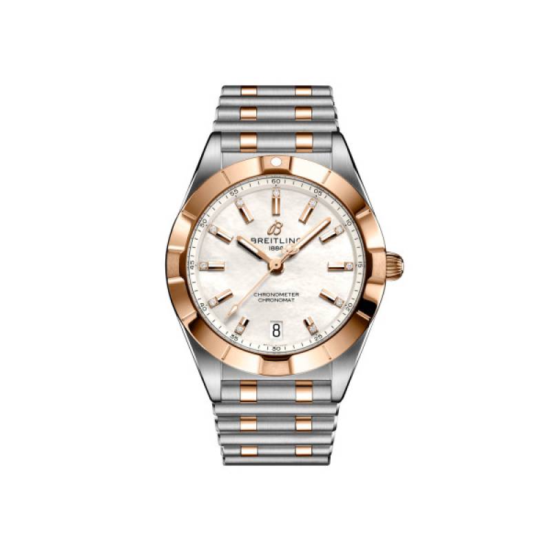 Discover the Chronomat 32 A77310101C1A1 at Watchdeal.de: Iconic rider-tab bezel, blue sunburst dial, SuperQuartz™