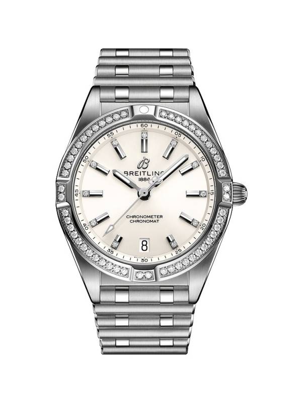 Discover the Chronomat 32 A77310101C1A1 at Watchdeal.de: Iconic rider-tab bezel, blue sunburst dial, SuperQuartz™