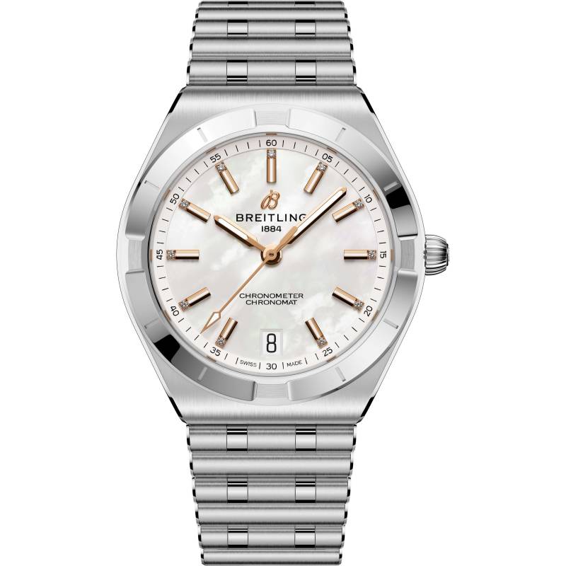 Watchdeal Breitling Chronomat 36 A10380591A1A1: Edelstahl mit Perlmutt-Zifferblatt und Diamanten, Automatik Kaliber 10, COSC, Rouleaux-Band